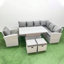Fimous High Back Rattan Garden Furniture Corner Sofa Sets Adjustable Rising Table Dark Mixed Grey 9 Seater Right Corner 2 Color Option Dark Grey Light Grey - Right-hand Corner Set - View 8