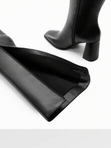 Women's Chunky Heel Go-Go Boots - Square Toe Knee High Side Zip Tall Boots For Casual, Retro, Party - PU đen - Xem 6