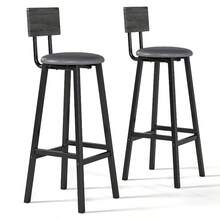 Bancos para Barra,Juego de 2 Taburetes de Bar,Bancos para Barra de Cocina de Madera de Hierro Vintage,Silla Alta 96 CM para Bar,Cocina,Restaurante,Banco Alto con Tapizado de PU. (Gris) - Negro - Ver 2
