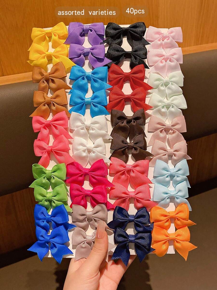40个随机颜色可爱蝴蝶结发夹，价格实惠的日常发饰 - 彩色 - 查看 1