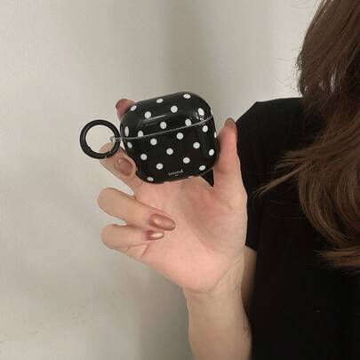 极简黑色波点+挂环 4/ Pro 3/ Pro 2/ 2 耳机保护套/极简女士耳机保护套/时尚女士耳机保护套/苹果耳机保护套/苹果耳机套