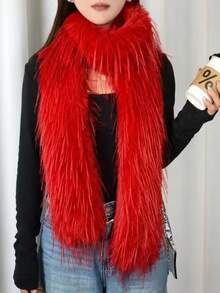 1条长款仿毛皮女士围巾，纯色流苏披肩，适合休闲和正式场合穿着 - 可手洗，奢华厚实，优雅流苏披肩，多功能外套配饰，适合情人节和派对 - 柔软透气领口 - 彩色 - 查看 12