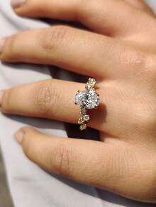 1pc High Quality Oval Cubic Zirconia Ring, S925 Sterling Silver Material, Elegant & Refined, Women's Ring, Exquisite Jewelry Gift, Birthday Present - Oval Round Diamond Ring - View 4