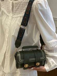 1pc Retro Mini Cylinder Handbag For Women(No Dolls Allowed), Shoulder Crossbody Bag For Daily Use.Rhomboid Patterned Bucket Bag Crossbody Shoulder Bags For Women Cylinder Purse Satchel Handbags.Crossbody Bag.Can Be Used As Valentine's Day, Thanksgiving, Halloween,Christmas Gift. - 墨綠色 - 查看 5
