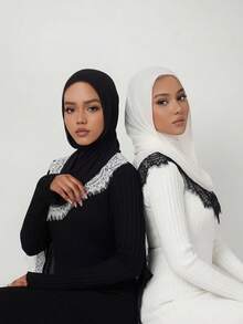 1pc Soft & Breathable Rayon Lace Headscarf, Suitable For Daily Wear, Can Be Paired With Robes - A - View 6