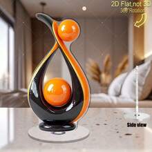 2D现代抽象旋转球雕塑 - 黑色和橙色亚克力材质，360°旋转底座，手动操作，适用于家居/办公室装饰、节日及日常现代艺术摆设，无需用电，塑料旋转顶盖，可放置于办公桌和隔间，2D平面设计 - A - 查看 7