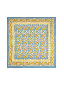 Mediterranean Citrus Grove Inspired Lemon & Blossom Print Tablecloth,French Tablecloth Citron Bleu & Yellow - Yellow - View 7