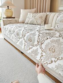 1件装奢华提花雪尼尔沙发套 - 宠物友好，四季皆宜，可机洗 - 适用于单人沙发到组合沙发 - 完美适用于客厅、卧室、办公室装饰（不含靠垫） - 卡其色 - 查看 10