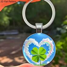 1pc 2D Clover Spray Zinc Alloy Keychain, Best Gift For Friends, Thanksgiving, Father's Day, Teacher's Day, Mother's Day, Zinc Alloy Keychain, The Best Gift - Multicolor - View 4