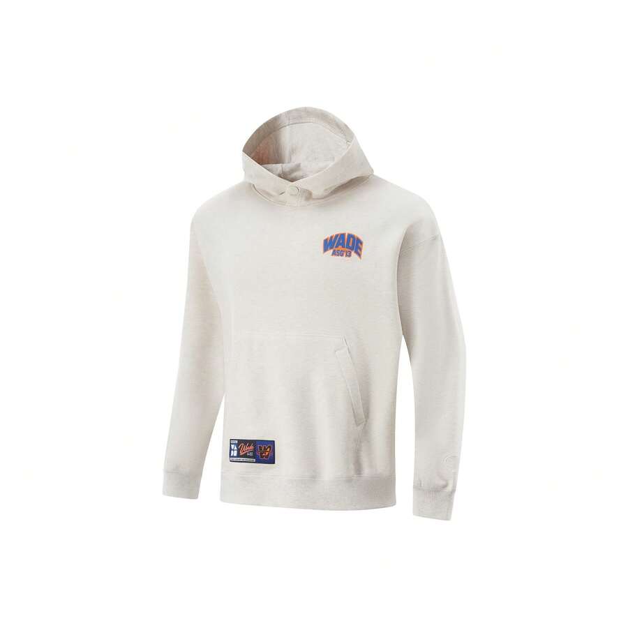 LI-NING Wade Series Men's Fleece Lined Crew Neck Hoodie, Loose Fit American Basketball Style Knit Sweatshirt AWDV887 - Gray Tile Gray - View 1