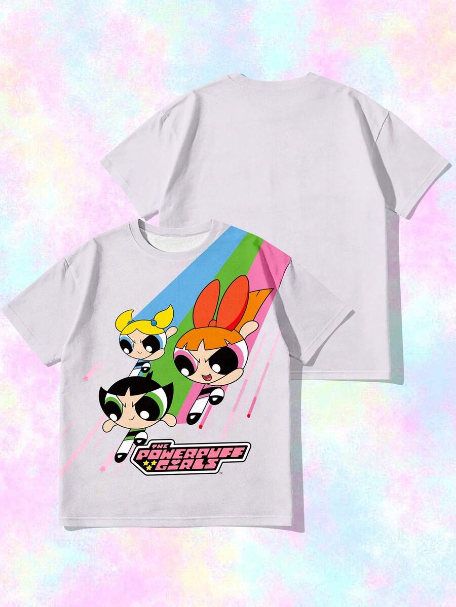 SHEIN X Powerpuff Girls 女士可爱印花宽松衬衫 - 可爱休闲风格，适合日常穿着和搭配 - 彩色 - 查看 1