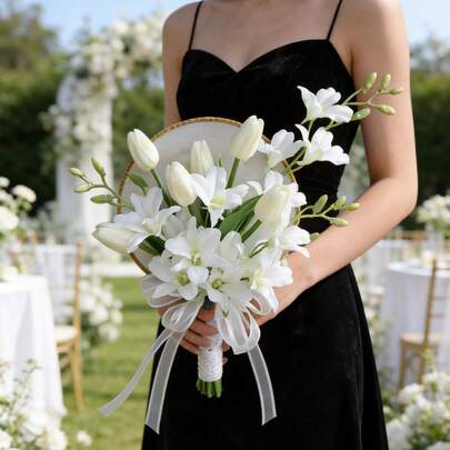 Bridesmaid Bouquet, Bridal Bouquet, Wedding Bouquet With Real Calla Lily, White Artificial Flower Bouquet, Suitable For Spring, Mother's Day, Easter, Home, Kitchen, Wedding Decor