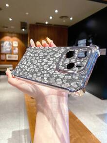 1pc Gray Glitter Anti-Fall Electroplated Camera Protective Phone Case, UV Printed, Compatible With Samsung Galaxy/Infinix/Redmi/OPPO/VIVO/Realme Android Models - Silver - View 6
