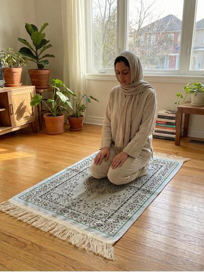 1ชิ้น เสื่อละหมาดแบบพกพาพร้อมพู่ | นุ่มและซักได้, ลายดอกไม้อันหรูหรา, ลูกไม้สไตล์วินเทจ, ขนาดใหญ่พิเศษ, เหมาะสำหรับการบูชาทางศาสนา