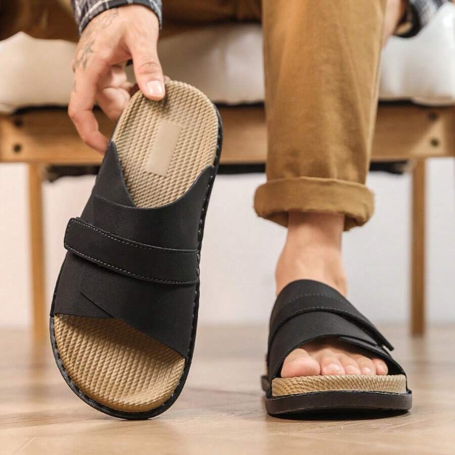Papuci casual noi pentru bărbați, cu fund moale, antiderapanți și rezistenți la uzură, potriviți pentru cupluri pentru a fi purtați în aer liber - Negru - Vizualizare 1