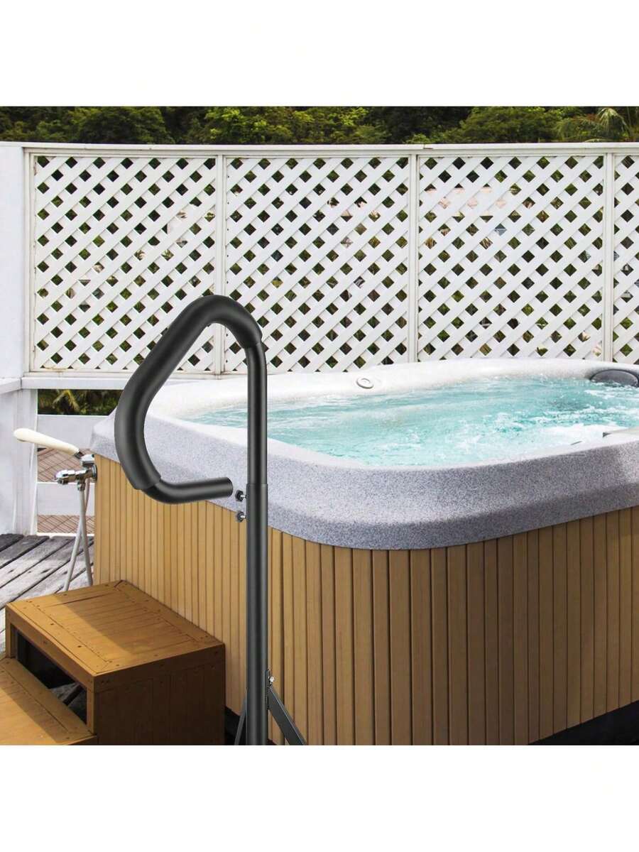 Hot Tub Handrail, 360 Rotatable Spa Side Handrail With 35"-57" Adjustable Height, Rust-Proof Aluminum Spa Step Hot Tub Hand Rail With Slide-Under Mount Base For Indoor & Outdoor, 600LBS Capacity - Black - View 1
