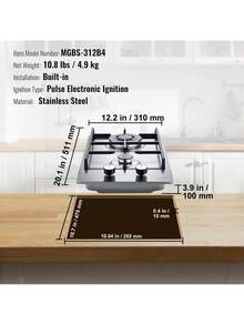 Gas Cooktop 12 Inch, Max 12250BTU 2 Burners Built-In Stainless Steel Gas Stove Top, LPG/NG Convertible Dual Fuel Natural Gas Hob With Thermocouple Protection For Outdoor, Kitchen, Camping, RV - Silver - View 7