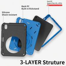 儿童平板电脑保护套(1个),兼容iPad 11英寸(A16)2025款/iPad第十代(10.9英寸)2022款,带360度旋转支架/笔槽 - 黑色+天蓝色 - 黑+深藍 - 查看 4