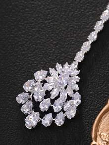 1 chiếc dây đeo đầu hình giọt nước, trang sức đội đầu truyền thống cho cô dâu (Maang Tikka), phụ kiện sân khấu độc đáo, phụ kiện đội đầu, trang sức cưới. - Bạc - Xem 6
