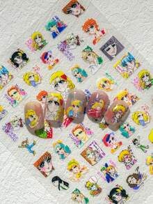 1张复古漫画风格美甲贴纸，独特的漫画分镜设计，包含心形符号等经典元素，非常适合女孩DIY美甲和手工装饰。 - 彩色 - 查看 2