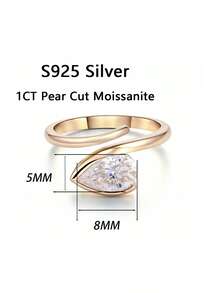 1pc Women's Engagement Ring, Silver Halo Pear Cut Open Ring, 2g S925 Sterling Silver, 1 Carat Moissanite, Bohemian, Cute, Engagement, Proposal, Wedding Anniversary, Valentine's Day Gift, Comes With Moissanite Certificate And Elegant Gift Box - Gold - View 3