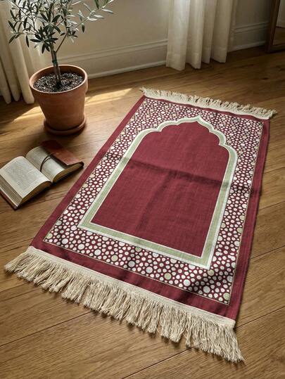 1件便携式带流苏祈祷垫 | 柔软可水洗，优雅花卉图案，复古蕾丝，超大尺寸，适用于宗教礼拜