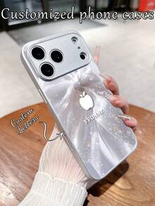 1pc Customized Name, Silk Galaxy Starry Apple Pattern, TPU Soft Bumper + Tempered Glass Back Phone Case Compatible With Samsung S24 Ultra/S25 Ultra And Apple 17 Pro Max/16 Pro Max/15 Pro/14 Plus/13 Pro/12 Pro Max/11/Xs Max/8/7/6 Plus Smartphone Accessories - White - View 1