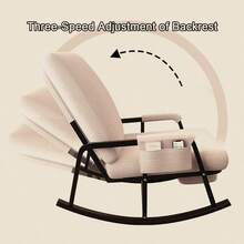 Mezclilla, Silla de mecedora, Silla de mecedora con reposapiés retráctil, Silla de mecedora de terciopelo cómoda para nursery, sala de estar, balcón, terraza. - Beis - Ver 9