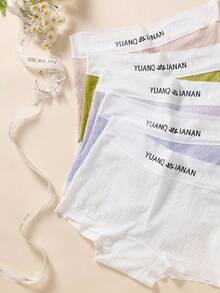 5 chiếc/gói Quần lót nữ bằng cotton thoải mái, viền ren và nơ - Nhiều màu - Xem 3