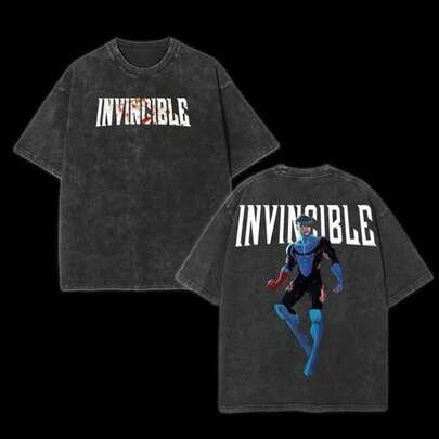 Camiseta Oversize Limitada Invencible con Lavado Ácido, Camiseta de Superhéroe, Camiseta Gráfica, Disfraz de Superhéroe, Regalo para Fanáticos de Cómics, Lavado Mineral