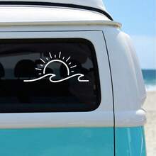 1pc Sun And Wave Pattern Cute Car Sticker, Waterproof And Durable Decal For Wall, Laptop, Car, Truck, Window, Bumper - A - View 8