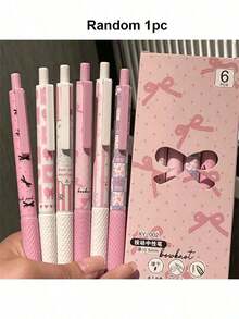 6pcs, Pink Bow Quick Dry Gel Pen, 0.5mm Fine Tip, Smooth Writing, Suitable For Office & Classroom Supplies, Teens Adults Home Office Family Education Classroom Writing Writing Writing Special Universal Writing Pen For Final Exam - hồng - Xem 9