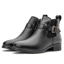 Estilo a Pé Women's Short Boot, Soft Leather, Comfortable, Business, Buckle, Office, Holiday - Black - View 3