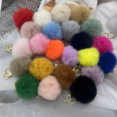 8cm Faux Mink Fur Pom Pom Keychain Pendant, Plush Ball Accessory For Clothing, Bags, Jewelry