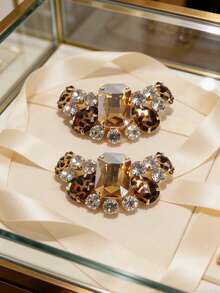 2pcs Multi-Color Leopard Print Crystal Rhinestone Hollow Clip-On Accessories, Princess Style Decor, Suitable For High Heels And Outfits - Multicolor - View 7