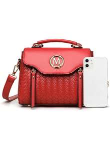 Retro Minimalist Printed Crossbody Bag With Adjustable PU Strap, Flap Closure, New Year - Bronze - View 3