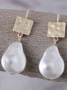 1 Pair Fashionable Baroque Pearl Earrings, Versatile & Elegant Faux Pearl Earrings - one-size - View 2