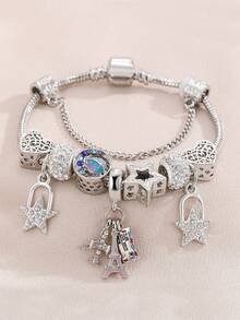 1pc European & American Style DIY Beaded Bracelet With Airplane & Suitcase Pendant, Suitable For Daily Wear As Gift For Friends - Multicolor - View 2