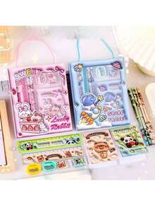 1 Set Creative Stationery Set, Portable 6pcs Stationery Set, Suitable As Gift, 3D Pattern, New Year Pencil Writing Tools - Multicolor - View 1