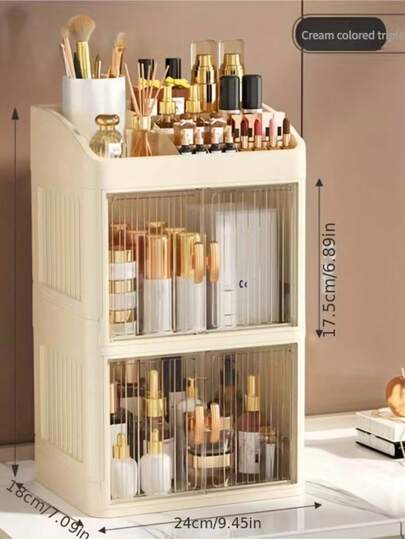 1 طقم صندوق تخزين قابل للطي بشكل تاج، بدون تركيب مطلوب، منظم مستحضرات التجميل والعناية بالبشرة، بطراز إسكندنافي