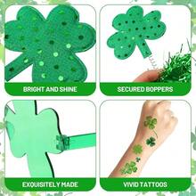 12-Piece St. Patrick's Day Sequin Clover Boppers, Shamrock Sunglasses & Temporary Tattoos Set - Irish Party Costume Accessories - 彩色 - 查看 5