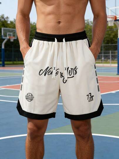 男士休闲短裤，夏季新款宽松美式印花百慕大短裤，男士运动篮球短裤