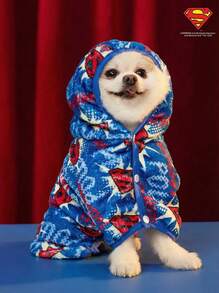 SUPERMAN X PETSIN 1 件印花连帽毛绒吸水柔软宠物毛巾，适用于猫和狗 - 彩色 - 查看 5