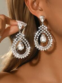 2对银白色、藏蓝色、黑色水晶流苏耳环，女士个性街头风水滴形吊坠耳环 - MS451 - 查看 5