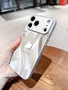 1pc Customized Name, Silk Galaxy Starry Apple Pattern, TPU Soft Bumper + Tempered Glass Back Phone Case Compatible With Samsung S24 Ultra/S25 Ultra And Apple 17 Pro Max/16 Pro Max/15 Pro/14 Plus/13 Pro/12 Pro Max/11/Xs Max/8/7/6 Plus Smartphone Accessories - White - View 3