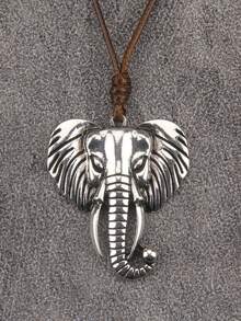 1pc Fashion Silver Elephant Pendant Necklace With Brown Wax Rope Long Chain, Men's Stylish Hip-Hop Gothic Minimalist Metal Necklace, Couples Necklace, Music Festival Party Gift - Elephant - View 10