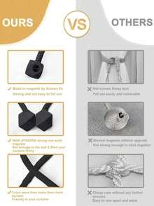 2 piezas de sujetacortinas magnéticos, con cordón trenzado talla grande grueso y imanes fuertes, múltiples opciones de color, adecuados para fijar cortinas - 2pcs - Ver 10