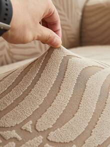 1件装毛绒叶子图案弹力沙发套，北欧现代风格涤纶防尘防滑加厚沙发套，适用于1/2/3/4人座沙发，不含枕套 - 卡其色 - 查看 3