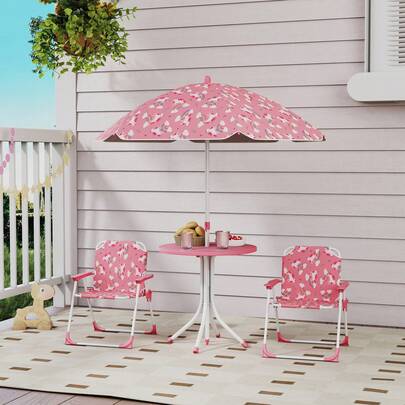 AIYAPLAY Kids Garden Furniture With 2 Folding Chairs And Umbrella, Pink