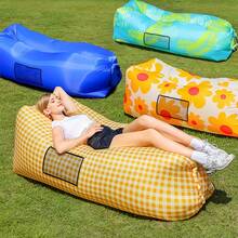 Lightweight Inflatable Outdoor Sofa - Foldable Air Sofa Bed - Portable Lazy Lounger For Outdoor Relaxation - Green Leaves - View 4